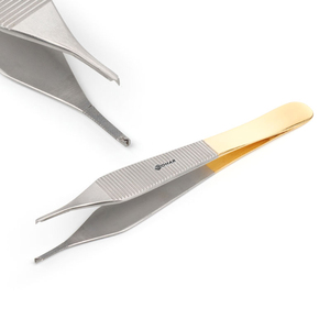 Dressing Forceps Kocher Tissue TC Gold Adson Dissecting Forceps, 15 cm / 5.9", Normal <b>Profile</b>, 1x2 Teeth Surgical - Product Image 2