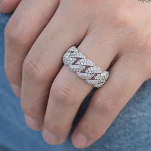 Anillo Hip Hop de Plata de Ley 925 con Incrustaciones de Moissanita en Dos Hileras Estilo Cubano, Chapado en Oro Rosa/Oro Amarillo, Unisex, GRA - Product Image 2