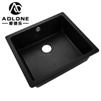 Lavabo rectangulaire noir simple pour salle de bain, en composite, à encastrer sous le plan, avec kit d'accessoires de vidange