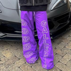 Pantalones Deportivos de Pierna Ancha con Logotipo Bordado Personalizado de Alta Calidad para Hombre, Pantalones Deportivos Holgados de Nailon con Pedrería - Product Image 1