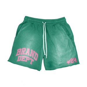 Women Acid Wash Shorts 320 GSM Cotton Polyester Fleece Teal Blue Raw Hem Custom Screen Print Logo women's shorts - Product Image 2