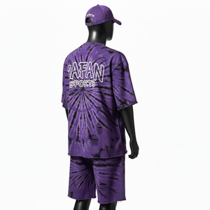 <b>Men</b> Oversized Tshirt And Short Set Premium 220 GSM Cotton Jersey <b>Tie</b> <b>Dye</b> Purple Screen Print Logo Custom Fit 2 Pieces Sets - Product Image 2
