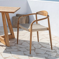 Fauteuil moderne en teck massif écologique avec assise en corde, chaise de salle à manger d'extérieur pour appartement, villa, patio, bistrot, mobilier de maison