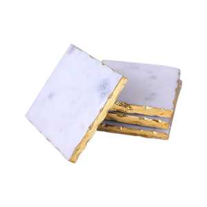 Luxury <b>White</b> Stone <b>Coaster</b> with Gold Edge For Table Decor & Promotion Gift at Reasonable Price - Product Image 1