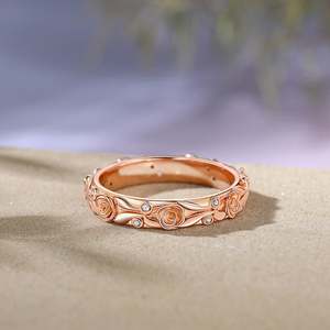 Jeulia Rose Gold Plated Sterling Silver Women's Romantic Leaf Carved Band <b>Ring</b> - Product Image 4