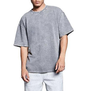 Camiseta de Algodón Grueso para Hombre, Estilo Urbano, Lavado Ácido, Vintage, Lisa, Talla Grande, Fabricada en Fábrica - Product Image 2
