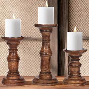 Porte-bougie en bois fait main |   Ensemble de bougeoirs vintage |   Décoration rustique pour la maison - Product Image 1