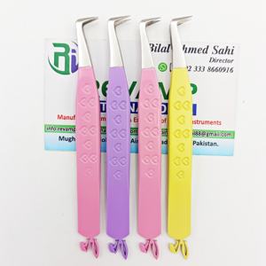 Pince à épiler à 90 degrés de couleur enduite de poudre de vente chaude pour méga-volume et cils russes impression de coeur CNC pince à épiler de cils d'oreille de lapin - Product Image 2