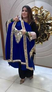 Achetez maintenant le meilleur tissu en fausse fourrure à broder soi-même, magnifique design de col, ensemble Kurti et pantalon fantaisie pour les fêtes, vêtements pour femmes et filles - Product Image 2