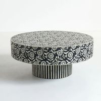 Table basse ronde moderne de luxe en os incrusté, noir/blanc, plateau en bois de haute qualité, 36 pouces, mobilier de salon personnalisable