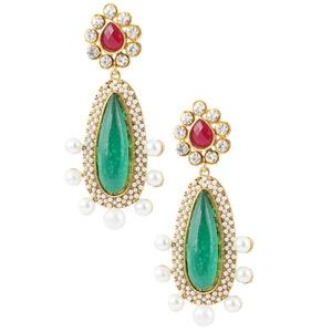 Kriaa 1303705 Green Austrian Stone <b>Gold</b> Plated Dangler <b>Earrings</b> Wedding/Party <b>Drop</b> Pearl Diamond Turquoise Christian Symbol - Product Image 1