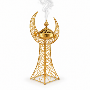Brûleur d'encens décoratif en acier inoxydable de luxe, durable et éco-responsable, en forme de croissant de lune, pour Bakhoor et Oud arabe, aromathérapie - Product Image 2