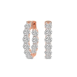 Boucles d'oreilles créoles classiques en diamants de laboratoire ronds, 1 carat total, couleur F-G, clarté VS, 20 diamants, or massif 14K, charme moderne pour soirée - Product Image 3