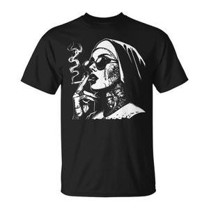 Camiseta de Terror Unholy Nun con Baphomet Satánico, Camiseta Promocional de Halloween de Terror Unholy Nun - Product Image 1