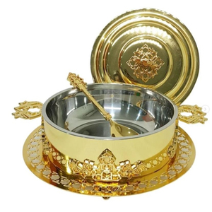 Casserole de service alimentaire faite à la main au design arabe Chauffe-plats de luxe pour hôtel et restaurant Finition en métal doré de haute qualité - Product Image 3
