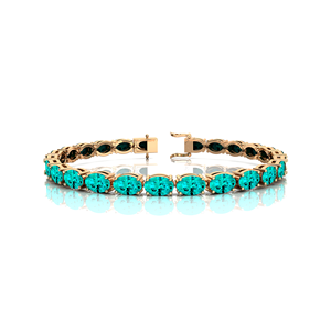Bracelet chaîne tennis en or 14K et 18K avec pierre précieuse tourmaline Paraiba de laboratoire taille ovale, nouveau bijou fin personnalisé, serti à griffes, design infini - Product Image 5