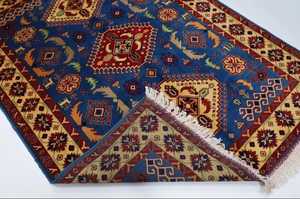 Tapis en laine noué à la main afghan bleu tribal Kazak personnalisable 5x8 6x9 9x12 tailles pour salon utilisation pique-nique - Product Image 3