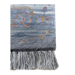 Alfombra Manchaha Azul de Lana y Seda de Bambú Anudada a Mano, 10 mm de Grosor, Patrón Geométrico Abstracto para el Hogar, Pasillo, Modelo Rectangular-Les-2599 - Product Image 4