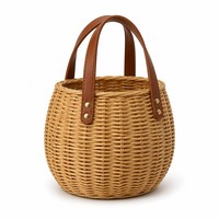 Panier à plantes en rotin avec poignée en similicuir, style sac fourre-tout, porte-plantes tissé, décoration intérieure bohème, écologique