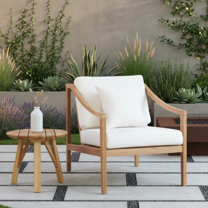 Modern Solid Teak Wood <b>Comfortable</b> Outdoor Garden Lounge Chair Waterproof Cushion Patio <b>Armchair</b> for Restaurant Resort Villa Use - Product Image 5