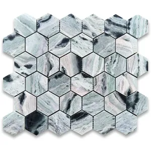 S32XH Sagano mármol verde vibrante 2 \ "azulejo de mosaico hexagonal pulido moderno para baño cocina Villa piso losa de calcita - Product Image 1