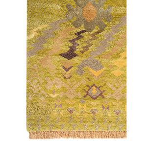 พรมขนสัตว์และไหมไผ่ขนาดใหญ่ลายเรขาคณิต 9x12 ฟุต รุ่นแมนชาฮ่า โกลด์ สำหรับห้องนั่งเล่นและทางเดินในบ้าน-Les-2675 - Product Image 4