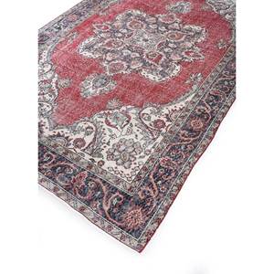 Alfombra de Lana Anudada a Mano Roja y Naranja Vintage Pae-2467 con Diseño de Medallón y Patrón de Rompecabezas para Decoración de Sala de Estar y Pasillo - Product Image 2