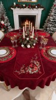 Chemin de table en coton brodé personnalisable de luxe, motif cardinaux rouges et houx, décoration traditionnelle pour la maison et l'hôtel, lavable, Dreaming