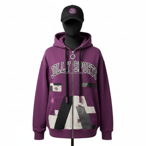 Women 320 GSM Zip <b>Hoodie</b> Soft Fleece Purple <b>Black</b> Color Block Panels Embroidery Logo Customizable Design <b>zipper</b> basics hoodies - Product Image 2