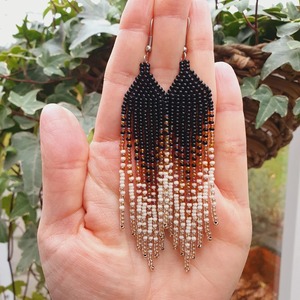 Handmade Gradient Seed Bead Fringe Charm Earrings Classic Long Dangle <b>Jewelry</b> for Women Black to Gold Ombre <b>Design</b> Anniversary - Product Image 3