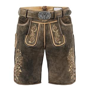 Allemand et autrichien Lederhosen Long et Pant Short set shirt Distressed Leather Vintage Look Brodé Bavarois Lederhosen - Product Image 5