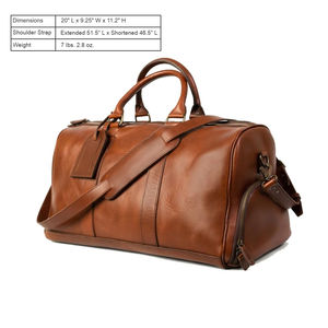 Custom Logo Men's Full Grain Leather Duffel Travel Weekender Bag Luxury High-End with Zipper Closure Fashionable - Product Image 2