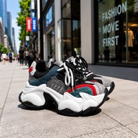 En gros Baskets décontractées pour femme style Dad Sneakers, à lacets, bout rond, color block, avec plateforme rehaussante de 6 cm, Printemps 2026