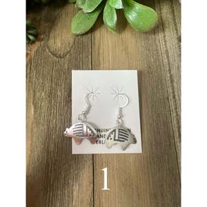 Navajo Handcrafted Sterling <b>Silver</b> <b>Dangle</b> Bear <b>Earrings</b> with Shell Pearl Diamond Accents - Product Image 2