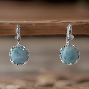 Boucles d'oreilles en forme de coussin en larimar naturel Boucles d'oreilles en argent sterling 925 faites à la main avec pierres précieuses Cadeau pour femmes Bijoux - Product Image 6