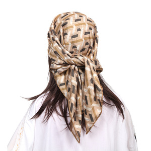 Pañuelo Cuadrado de Seda y Lana para Mujer, 90x90cm, Estampado Geométrico, Pañuelo para la Cabeza, Hijab con Sensación de Satén, Chal de Lujo, Pañuelo para el Cuello, Logotipo Personalizado - Product Image 1