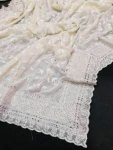 Sari en Georgette Chikankari Classique pour Mariage, Tenue de Fête, avec Blouse Exclusive, Vêtement Ethnique Indien pour Femmes - Product Image 4