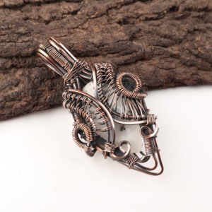 Exquisite Pear Cut Dendritic Opal Gemstone Copper Wire <b>Wrapped</b> Pendant White Stone Silver Plated Design <b>Wedding</b> Anniversary Gift - Product Image 2