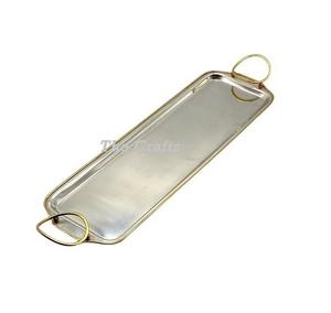 Plateau de service en aluminium couleur or en vrac avec poignées design pour la maison et le restaurant Plateau de vaisselle - Product Image 6