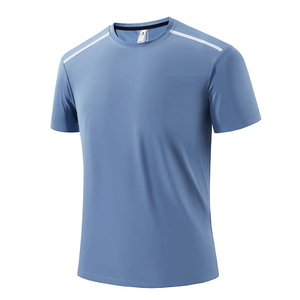 T-shirt décontracté pour homme en soie glacée, séchage rapide, haute élasticité, manches courtes, fitness, sport, été, tricot uni - Product Image 3