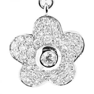 Boucles d'oreilles pendantes exquises certifiées en or blanc pavé de diamants taille ronde Fleurette Boucles d'oreilles pendantes en or blanc 18 carats pour femmes - Product Image 3