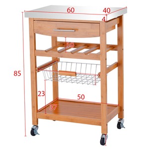 Modern <b>Oak</b> Mobile Kitchen Island Shelf 60x40x85cm with Wheels-KIB003 - Product Image 4