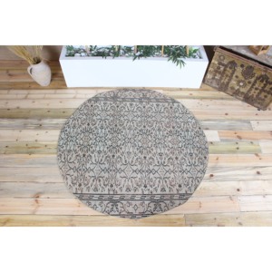Tapis turc, rond, 4,9x4,9 pieds, tapis vintage, tapis en laine à motifs floraux verts - Product Image 1