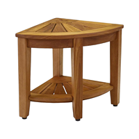 Chaise de salle de bain demi-carré en teck, style artisanal, montage facile, banc de douche avec étagère de rangement, mobilier de salle de bain écologique