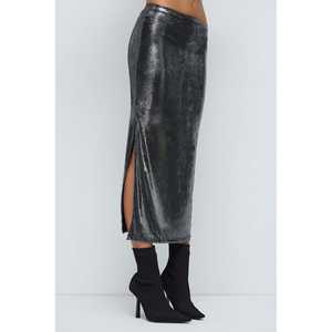 Shiny Slim Fit Side <b>Slit</b> <b>Skirt</b> in Bright Fabric - Product Image 3
