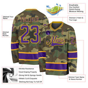 Camiseta de Hockey sobre Hielo para Hombre, Camuflaje, Logotipo Personalizado, Nombre y Número del Jugador, Sublimación, 100% Poliéster, Cuello en V, Unisex, Ropa Deportiva de Equipo, OEM - Product Image 2