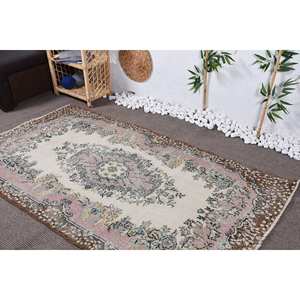 Alfombra turca clásica Beige marrón Vintage para sala de estar 3,8 'X 6,8 '(117X207 Cm) Tejido plano Patchwork patrón lana látex - Product Image 3