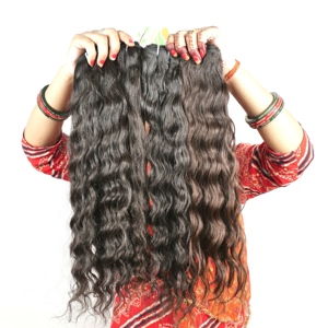 Templo indio Color de cabello natural Paquete negro Rizado Sedoso WAV cabello virgen Boules web templo humano precios de cabello crudo en la India - Product Image 1