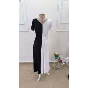Vestido Midi de Viscosa Bicolor con Cuello en V y Manga Corta para Mujer de Jane's - Elegante, Corte en A, Informal para Uso Diario - Product Image 5