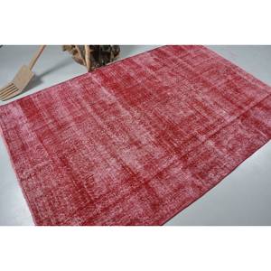 Tapis turc vintage moderne 5.2x8 pieds rouge grande surface en laine Patchwork Design pour couloir chambre 10mm d'épaisseur Latex pour chevet - Product Image 2